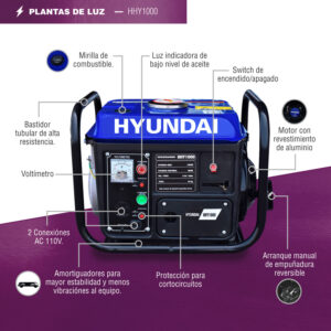 Generador Portátil A Gasolina 2 Tiempos Hyundai 800-1,000w