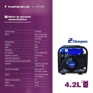 Generador Portátil A Gasolina 2 Tiempos Hyundai 800-1,000w