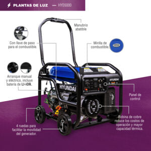 Generador Profesional Hyundai 6000w C/Motor 13.1 Hp 110v/220v
