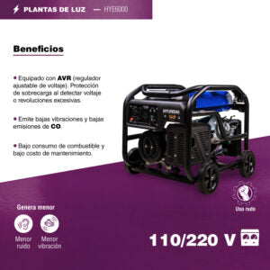 Generador Profesional Hyundai 6000w C/Motor 13.1 Hp 110v/220v